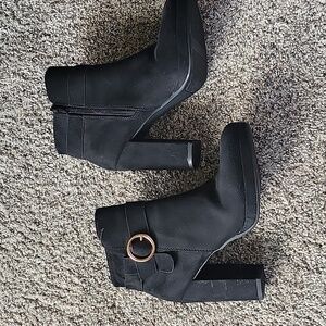 Black booties with buckle